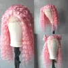 Pink Color Kinky Curly Wig Free Part Synthetic Lace Front Wigs Heat Resistant Fiber Hair For Africa America Black Women