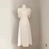 Coréia vestido branco feminino estilo francês elegante vestido de noite com decote em v mangas bufantes vestidos de festa senhora vestidos longos robe 13904 210519