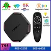 8G RAM 64GB Android 11 Tv Box RK3566 Quad core Dual Wifi 2.4G/5G 8K Lecteur multimédia avec Google Voice Assistant Télécommande T95 Plus