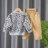 Clothing Sets 2021 1-4y Baby Boy 3-piece Cotton Knitted Cardigan Boys And Girls Leopard Pattern Suit Top + Pants T-shirt