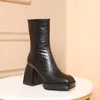 Botas Memunia 2021 Estilo europeo Plataforma de tacón alto zapatos de mujer de punta cuadrada patrón de piedra otoño invierno tobillo