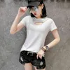 T shirt kobiety wyciąć bawełnę o-neck z krótkim rękawem tee topy casual koreański moda pusta szczupła tshirt kobieta t05226b 210421