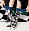 Thick Knit Thermal Terry Socks White Black Cozy Winter Hosiery For Women Girl Geometry Pattern