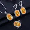 Orecchini Collana Pera Di tendenza Donne Set di gioielli Per Feste Regalo 3 pezzi Argento Colore Azzurro Grandi rotondi Collana con gocce di cristallo/Orecchini/Anello