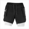 Shorts décontractés pour hommes 2 en 1 Shorts de course Shorts de sport à séchage rapide Gymnases Fitness Bodybuilding Entraînement Poches intégrées Court Hommes X0705