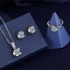 Ox Hoofd Moissanite Diamanten Sieraden set 925 Sterling Zilver Party Trouwringen Oorbellen Ketting Voor Vrouwen Bruids Sets Gift279y