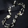 Frauen Lange Ketten Layered Perle Perlen Halskette Collares de Moda Nummer 5 Blume Party Schmuck