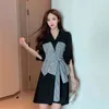 Women's Autumn Dresses Korean Fashion Fake Two-piece Short Skirt Bottoming Long-sleeved Blouse PL280 210506