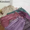 Korobov Verão New Chic Mulheres Grande Perna Calças Coreano Cintura Alta Sólida Solta Calças Casuais Vintage Solid Sólidos 210430