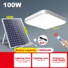 100W Solar Lampor Inomhus Utomhus Hem Solar Ljus Fjärrkontroll Solarer LED Taklampa Garden Yard Patio Garage Landskap