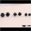 Brincos joias de jóias de moda 925 SERLING SIER BLACK SAPPHIRE CZ Diamond Gemtones Solitaire Mulheres Meninas Meninas de Casamento Estudar Earring D