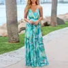Kadınlar Sling Çiçek Uzun Elbiseler Yaz V Yaka Backless Floarl Baskı Parti Plaj Boho Maxi Elbise Seksi Sundress Lady Vestido 210526