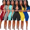 Femmes Sexy À Manches Courtes Fermeture Éclair Casual Sports Jumpsuts Designer D'été Solide Couleur Barboteuses Club Serré De Mode Salopette Pantalon