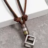 Hanger Kettingen Vintage Verstelbare Lederen Ketting voor Mannen Sieraden Retro Hiphop Geometrische Veerbedels