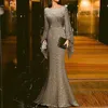2022 Blue Evening dress prom Gowns Sheer Jewel Neck sequined Lace Long Sleeve Mermaid Prom Dress Sweep Train Custom Made Illusion Robes 232t