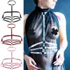 Belts 100% Handmade Punk Gothic PU Leather Harness Bra Top Heavy Duty 3 Rows Body Bondage Waist Belt Cincher Suspender