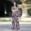Women Summer Jumpsuit Rompers Chiffon Elegant V-neck Floral Print Full Length Bohemian Fashion Jumpsuits Plus Size 3XL 4XL 210625