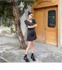 Korobov Vintage V-ausschnitt Puff Sleeve Schwarz Kleid Koreanische Streetwear Hohe Taille Sommer Kleider Chic Neue Vestidos Mujer 210430