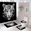 Douchegordijnen Tiger Leopard Dieren Afdrukken Gordijn Set Polyester in Badkamer Bad Tapijt Tapijten Toilet Mat Home Decor