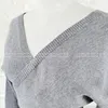 Primavera Dois Pedaço Ternos Slim Bat Manga Bodycon Casual Camisola De Malha Conjuntos Mini Cinza Vestido 210520