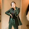 Green Korean Office Dois Peça Conjunto de Terno Mulheres Blazer Blinked Blazer + Pants Outfits Elegante Workwear Feminino Slim 210518