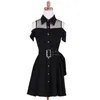 Hollow Sexy Off Shoulder Single Breasted Dress Black Korean Summer short Sleeve for Women Casual Street Vestidos 210529