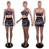 Cm.yaya vrouwen set brief print mouwloze strapless crop tops mini rokken twee 2 stuk sets sexy mode streetwear zomer outfit 220302