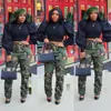 Verkoop Streetwear Dames Hoge Taille Gat Gestapelde Broek voor Casual Skinny Green Camouflage Trouses Plus Size Breeken Dames 210604