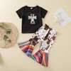 Completi per bambini Completi per bambina Completi per bambini Croce manica corta Top + Mucca stampa colorata Pantaloni svasati 2 pezzi / set moda estiva Boutique vestiti per bambini