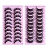 Nova Chegada Grosso Natural Long 10 Pares Mink Cílios Falsos Definir Curly Crisscross Reusável Mão Feito 3D Falso Cílios Extensões Pink Eyelash Bandeja 10 modelos