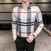 Men's Dress Shirts 6XL 2021 New Boutique Fashion Striped Slim Mens Casual Long Sleeved Shirts Luxury Hawaiian Holiday Male Plaid Shirt