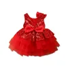 1-6Y enfant en bas âge bébé filles robe de soirée grand nœud papillon paillettes solide dentelle Tutu robe de princesse robe d'été 4 couleurs Q0716