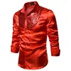 Ny ihålig europeisk storlek Mäns lyxig Sequin Glitter -skjortor Ny långärmad Silk Satin Shiny Disco Party Nightclub Shirt