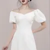 Mode Zomerjurk Sexy Off Shoulder Puff Sleeve Vrouwen Wit Slanke Chic Jurken Vestidos 210520