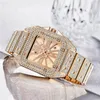 Wristwatches Hip Hop Cool Men's Watches Luxury Diamond Quartz Wrist Watch Calendar Square Iced Out Reloj Hombre Drop241V