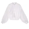 Весна арифель женская блузка корейский стиль модная асимметрия передняя блестящая органза PACTCHWORK женские рубашки 210428