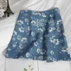 KIMUTOMO Elegante Denim Rok Zomer Floral Print Korean All Matching Hoge Taille A-lijn Mini Rokken Casual Dunne Vrouw 210521