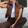 Gilets pour femmes Vintage Femmes Brown Gilets courts 2021 Printemps-Automne Mode Dames Mignon Puffer Gilet Manteaux Sweet Girls Chic Vêtements d'extérieur