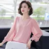 Elegant knitting V-Neck Lantern Sleeve Hollow out top Fashion loose sexy sweater ladies Chic large size casual base 211011