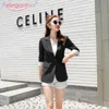 Aelegantmis Chic femmes jolie pochette bouton unique femme travail costume manteau bureau dame classique noir Blazers mince court 210607