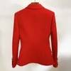 Yüksek quanlity es klasik tasarımcı blazer kadın ince uydurma metal aslan düğmeleri kruvaze ceket kırmızı S-5XL 211019