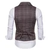 Mens Vest Casual Business Men Suit s Male Lattice Waistcoat Fashion Sleeveless Smart Top Grey Blue 210923