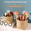 Washable Kraft Paper Bag Plant Flowers Pots Reusable Durable Storage Makeup Universal Organizers Household Supplies Bags