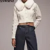Vrouwen Mode Contrast Knit Faux Fur Jas Reverskraag Vest Vintage Lange Mouw Vrouwelijke Bovenkleding Chic Tops 210520
