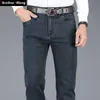 Autumn Winter Men's Stretch Jeans Business Casual Classic Style Trousers Black Gray Straight Denim Pants Male Brand 210622