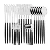 30Pcs Black Silver Dinnerware Set Stainless Steel Knife Cake Fork Spoon Cutlery Set Kitchen Tableware Flatware Set Wholesale 211112