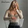 Snican Solid Sqaureカラーセーターボディコンスリムセクシープルオーバーファッション女性長袖Zaプルフェムメスプリングレディーストップス210806