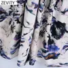 Zevity Women Vintage Ruffles V Neck Ink Tie Dyed Casual Loose Midi Dress Female Chic Long Sleeve Kimono Vestido DS4918 210603