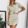 High Street women 2 piece set Summer Women's Fashion Lady Solid Color Sweater Skirt Suit two top and 210508