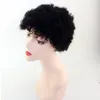 Menselijk Haar Afro Kinky Krullend Korte Cut Pruiken Lijmloze Pixie Braziliaanse Volledige Machine gemaakt Geen Kant Front Pruik